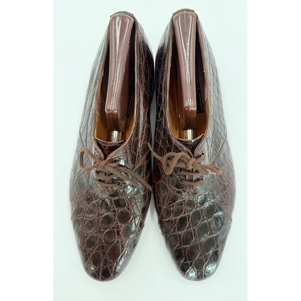 Traversi‎ by Fratelli Brown Alligator Crocodile Leather Oxfords Mens 8 D Italy